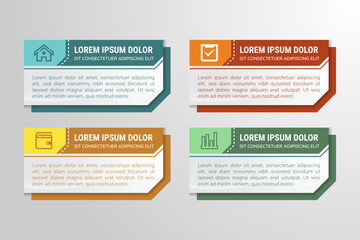 Wall Mural - infographic design rectangle boxes on simple background with text can be used for workflow layout, d