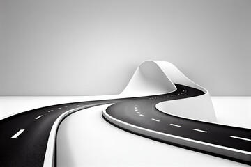 Wall Mural - 3D rendering of a curved road on white background.