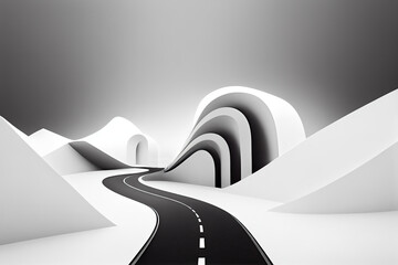 Canvas Print - 3D rendering of a curved road on white background.