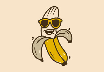 Illustration character design of a banana wearing glasses