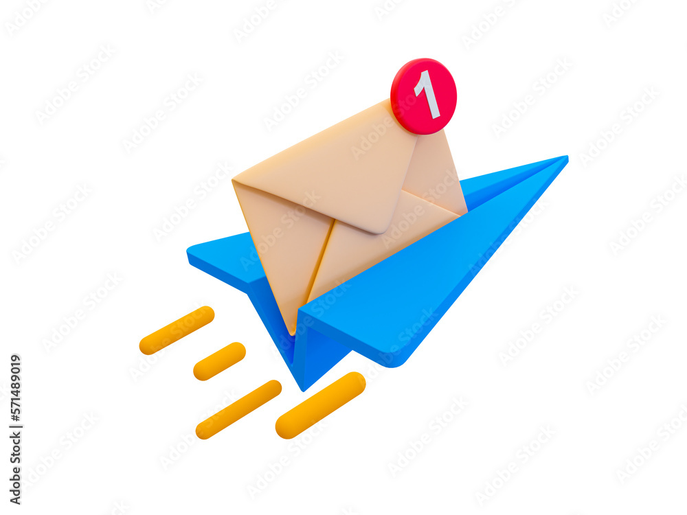 3d minimal online message sending. Online chatting icon. quick and fast online communication. Paper rocket with a envelop icon. 3d illustration.