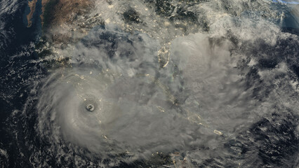 Wall Mural - hurricane approaching the american continent visible above the earth, a view from the satellite. ele