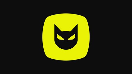 Wall Mural - Yellow Black cat icon isolated on black background. Happy Halloween party. 4K Video motion graphic animation