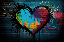 Colorful Graffiti Heart On Wall As Love Symbol Illustration