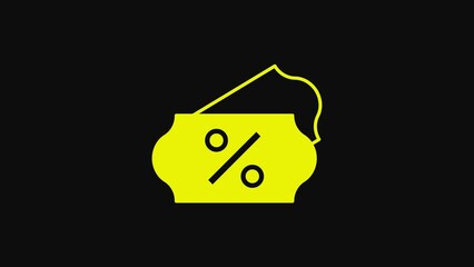 Sticker - Yellow Discount percent tag icon isolated on black background. Shopping tag sign. Special offer sign. Discount coupons symbol. 4K Video motion graphic animation