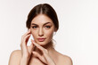 © master1305 - Portrait of young beautiful woman with perfect smooth skin over white background. Tenderness, sensuality and femininity. Concept of natural beauty, plastic surgery, cosmetology, cosmetics, skincare
