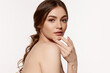 © master1305 - Portrait of young beautiful woman with perfect smooth skin over white background. Healthy skin with organic products. Concept of natural beauty, plastic surgery, cosmetology, cosmetics, skincare