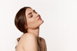 © master1305 - Portrait of youngtender beautiful woman with perfect wel-kept smooth skin isolated over white background. Concept of natural beauty, plastic surgery, cosmetology, cosmetics, skin care.