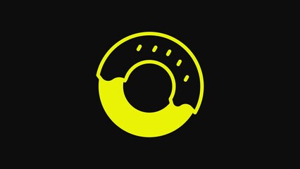 Sticker - Yellow Donut with sweet glaze icon isolated on black background. 4K Video motion graphic animation