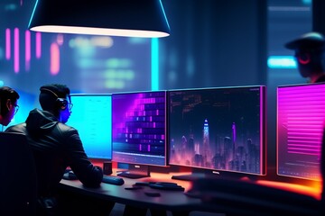 web developers using a computer together in an office
