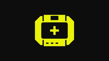 Sticker - Yellow First aid kit icon isolated on black background. Medical box with cross. Medical equipment for emergency. Healthcare concept. 4K Video motion graphic animation