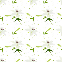 Wall Mural - Seamless pattern with Lily flower. Illustration of Lily flower in flat style on white background. Floral Repeat pattern. vector illustration