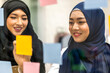 © Art_Photo - Two muslim business woman planning and brainstorm writing over the project with stickers note on glass at modern office.Teamwork concep