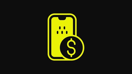 Canvas Print - Yellow Mobile banking icon isolated on black background. Transfer money through mobile banking on the mobile phone screen. 4K Video motion graphic animation