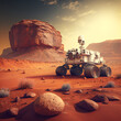 Mars Rover on the surface of the red planet, Mars. Generative AI