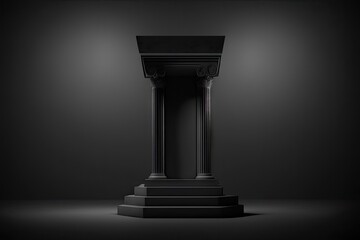 Canvas Print - podium in black on a black backdrop. believable pedestal a gloomy background. Generative AI