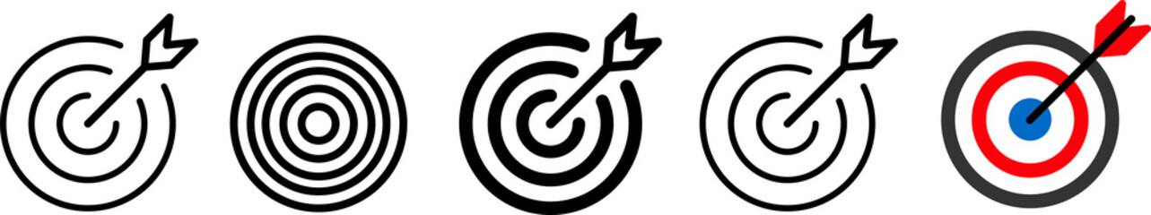 Set of goals. Target icon. Target, goal icon. Archery target with arrow on transparent background. PNG image