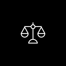  Balance Scales Outline Vector Icon Isolated On Black Background. 