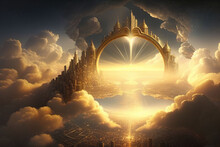 Abstract New City In Heaven, Paradise City, Afterlife, Symbol Of Christianity, Generative Ai