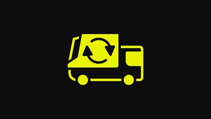 Wall Mural - Yellow Garbage truck icon isolated on black background. 4K Video motion graphic animation