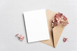Wedding invitation card mockup with envelope, blank card with copy space