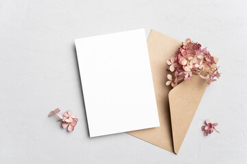 Wall Mural - Wedding invitation card mockup with envelope, blank card with copy space