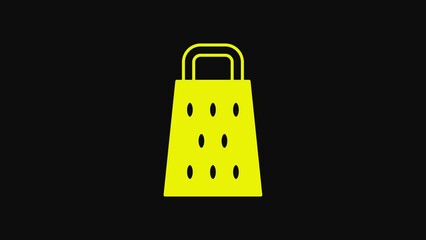 Sticker - Yellow Grater icon isolated on black background. Kitchen symbol. Cooking utensil. Cutlery sign. 4K Video motion graphic animation