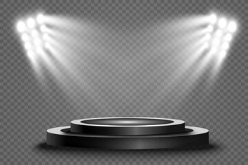 Wall Mural - realistic 3d light box with platform background for design performance, show, exhibition. vector ill