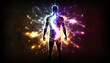 universe meta human god spirit silhouette on galaxy space background, new quality colorful spiritual stock image illustration wallpaper design, Generative AI  