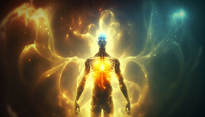 Wall Mural - universe meta human god spirit silhouette on galaxy space background, new quality colorful spiritual