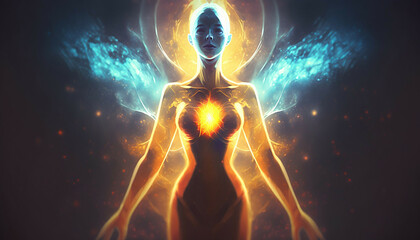 Wall Mural - universe meta human goddess spirit silhouette on galaxy space background, new quality colorful spiri