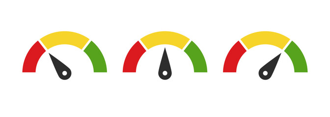 Speedometer states set. Measurement symbol, indication scale design. Flat, vector illustration .