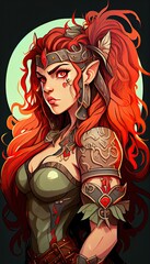 Wall Mural - Barbarian woman, 2d anime fantasy illustration, RPG character