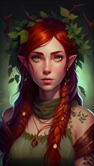 Wall Mural - Druid woman, 2d anime fantasy illustration, RPG character