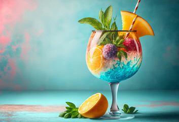 Canvas Print - Fresh cocktails and tropical juice drinks. Generative ai