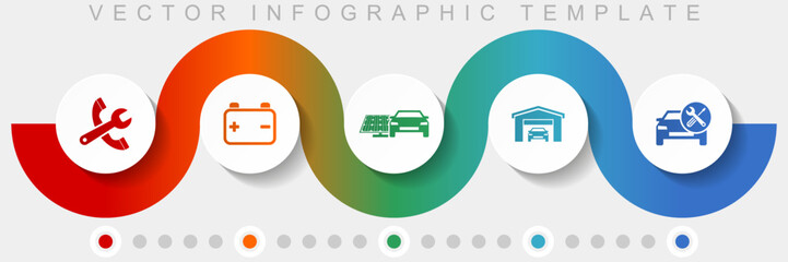 Fototapete - Car serivce infographic vector template with icon set, miscellaneous icons such as tools, workshop, battery and renewable energy for webdesign and mobile applications
