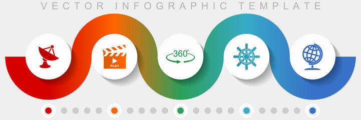 Leinwandbilder - Communication infographic vector template with icon set, miscellaneous icons such as satellite antenna, cinema, 360 degree, ship wheel and globe for webdesign and mobile applications