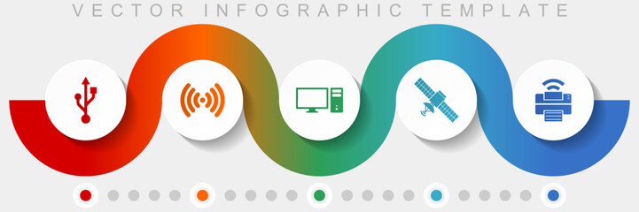 Fototapete - Technology infographic vector template with icon set, miscellaneous icons such as usb, wifi, computer, satellite and printer for webdesign and mobile applications