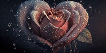 Rote Rose In Herzform Mit Wassertropfen Zu Valentinstag Oder Muttertag, Ai Generativ