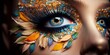 Auge Make up in tollen Farben und Dekoration Visagistik Nahaufnahme, ai generativ