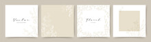 Neutral Abstract Background With Hand Drawn Floral Elements In Beige Color. Vector Design Templates For Postcard, Poster, Business Card, Flyer, Magazine, Social Media Post, Banner, Wedding Invitation