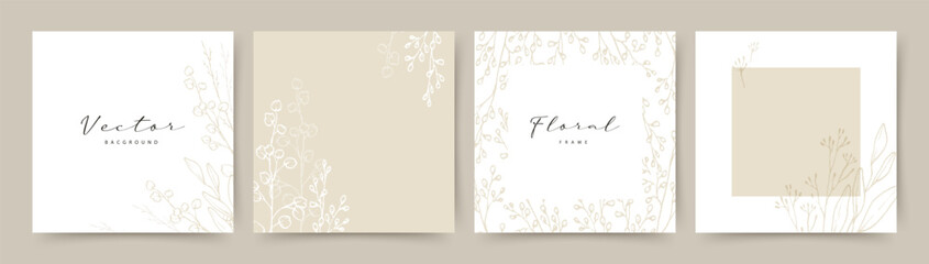 neutral abstract background with hand drawn floral elements in beige color. vector design templates 