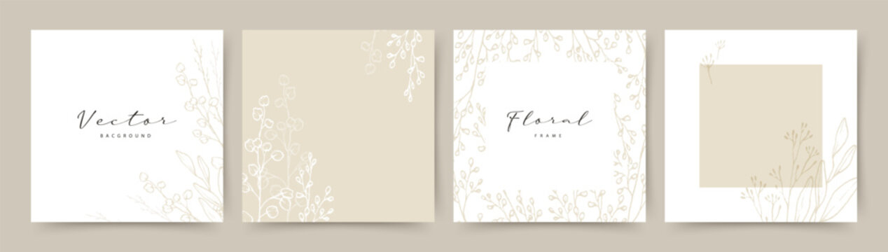 neutral abstract background with hand drawn floral elements in beige color. vector design templates 
