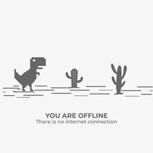 Pixel Art Of Dinosaur Describing Offline Error For Internet. No Internet Webpage Design Concept. Google Chrome Game: No Internet Connection. Mozilla Firefox. Lost Connection. Windows 8 10 11 7 Pro Xp
