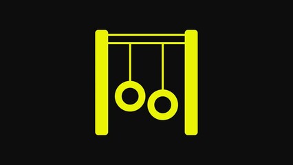 Poster - Yellow Gymnastic rings icon isolated on black background. Playground equipment with hanging rope with rings. 4K Video motion graphic animation