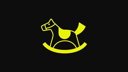 Poster - Yellow Wooden horse in saddle swing for little children icon isolated on black background. 4K Video motion graphic animation