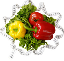 Wall Mural - Peppers, peas and tomatoes wrapped in a measuring tape