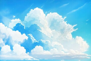 beautiful clouds and bright blue sky illustration, Ai Generative