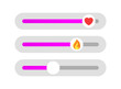 Social media story emoji slider with flame and heart symbols. Mockup, template of feedback in stories, poll, ask a question, like, love. Vector illustration.