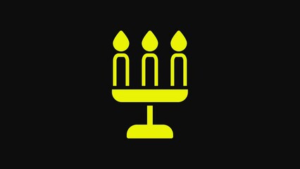 Poster - Yellow Candelabrum with three candlesticks icon isolated on black background. 4K Video motion graphic animation